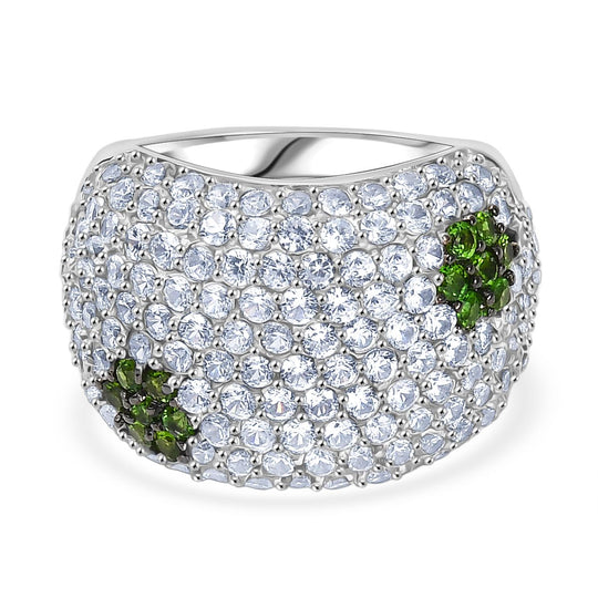 D'Joy Weißer Zirkon, Natürlicher Chromdiopsid Ring 925 Silber Rhodiniert (Größe 17.00) ca. 7,97 ct