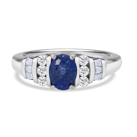 D'Joy Masoala Saphir (Fissure gefüllt), Moissanit Ring 925 Silber rhodiniert (Größe 19.00) ca. 1,50 ct