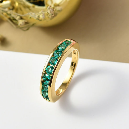 AAA Lab Grown Kolumbianischer Smaragd Ring 925 Silber 750 Gelbgold Vermeil (Größe 21.00) ca. 0.95 ct