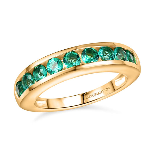 AAA Lab Grown Kolumbianischer Smaragd Ring 925 Silber 750 Gelbgold Vermeil (Größe 21.00) ca. 0.95 ct