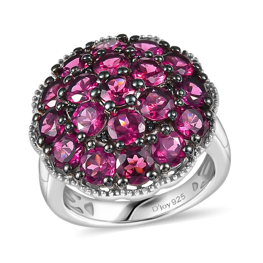 D'Joy Natürlicher Rhodolith Granat, Schwarzer Spinell Ring 925 Silber rhodiniert (Größe 20.00) ca. 6.09 ct