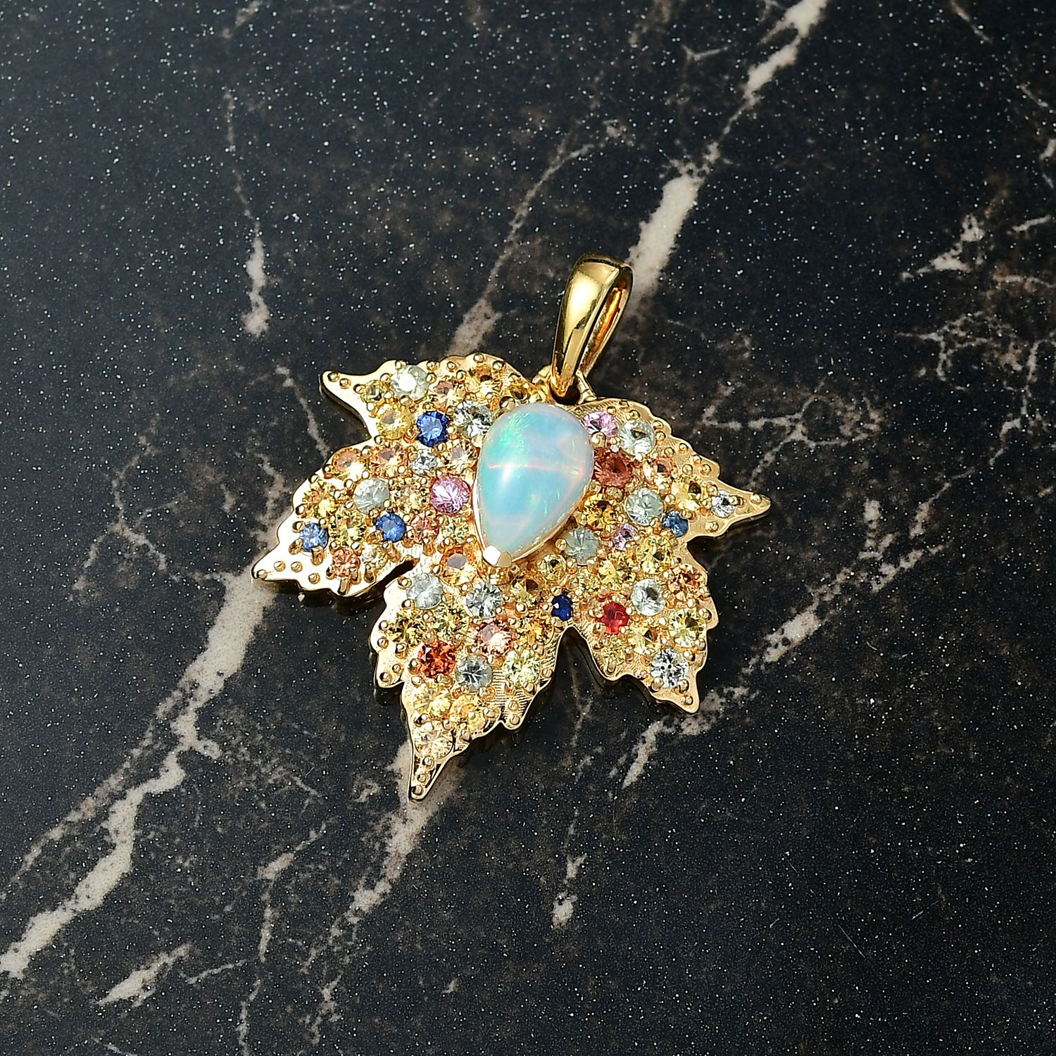 D'Joy AA Natürlicher, äthiopischer Welo Opal, Mehrfarbig Saphir Anhänger 925 Silber 750 Gelbgold Vermeil ca. 2.98 ct