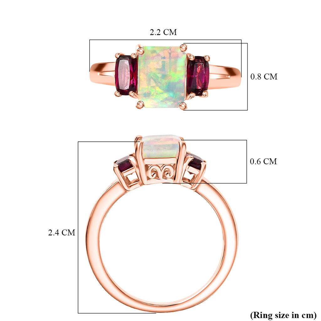 D'Joy AA Natürlicher, äthiopischer Welo Opal, Natürlicher Rhodolith Granat Ring 925 Silber rosévergoldet (Größe 16.00) ca. 1.76 ct