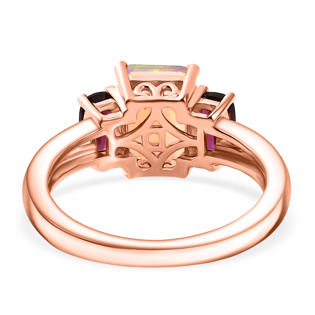 D'Joy AA Natürlicher, äthiopischer Welo Opal, Natürlicher Rhodolith Granat Ring 925 Silber rosévergoldet (Größe 16.00) ca. 1.76 ct
