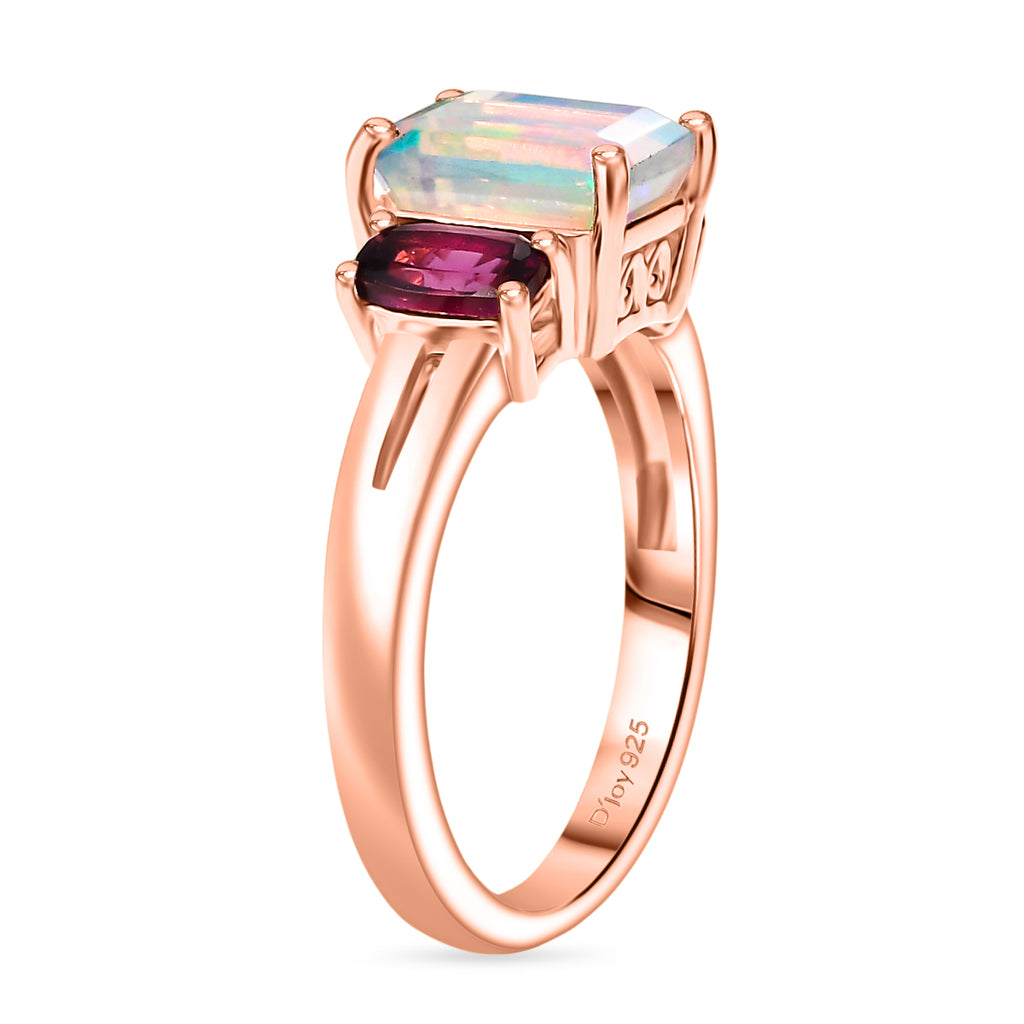 D'Joy AA Natürlicher, äthiopischer Welo Opal, Natürlicher Rhodolith Granat Ring 925 Silber rosévergoldet (Größe 16.00) ca. 1.76 ct