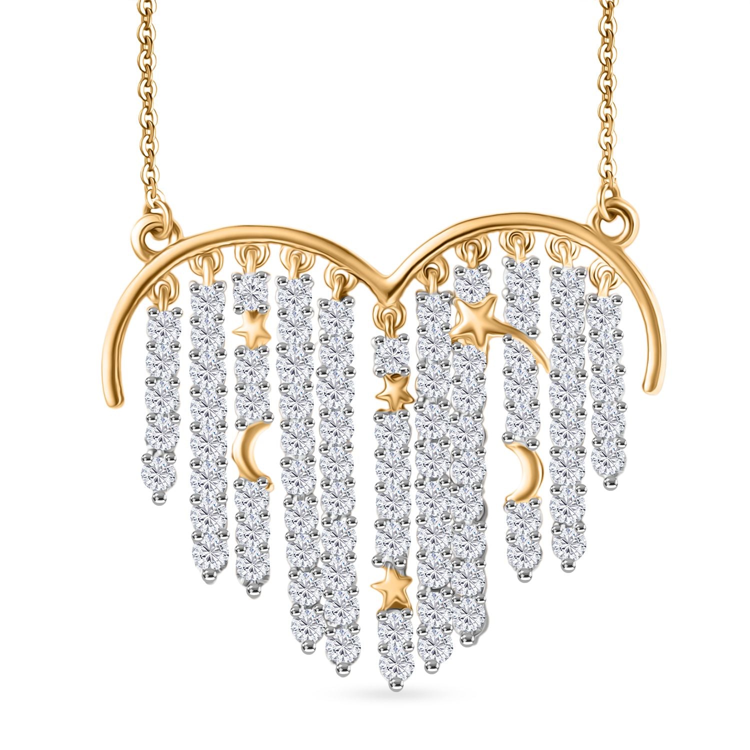 GP Amore Kollektion - Weißer Zirkon, Kanchanaburi Blauer Saphir Halskette ca. 50 cm 925 Silber Rhodiniert und 750 Gelbgold Vermeil ca. 4.44 ct