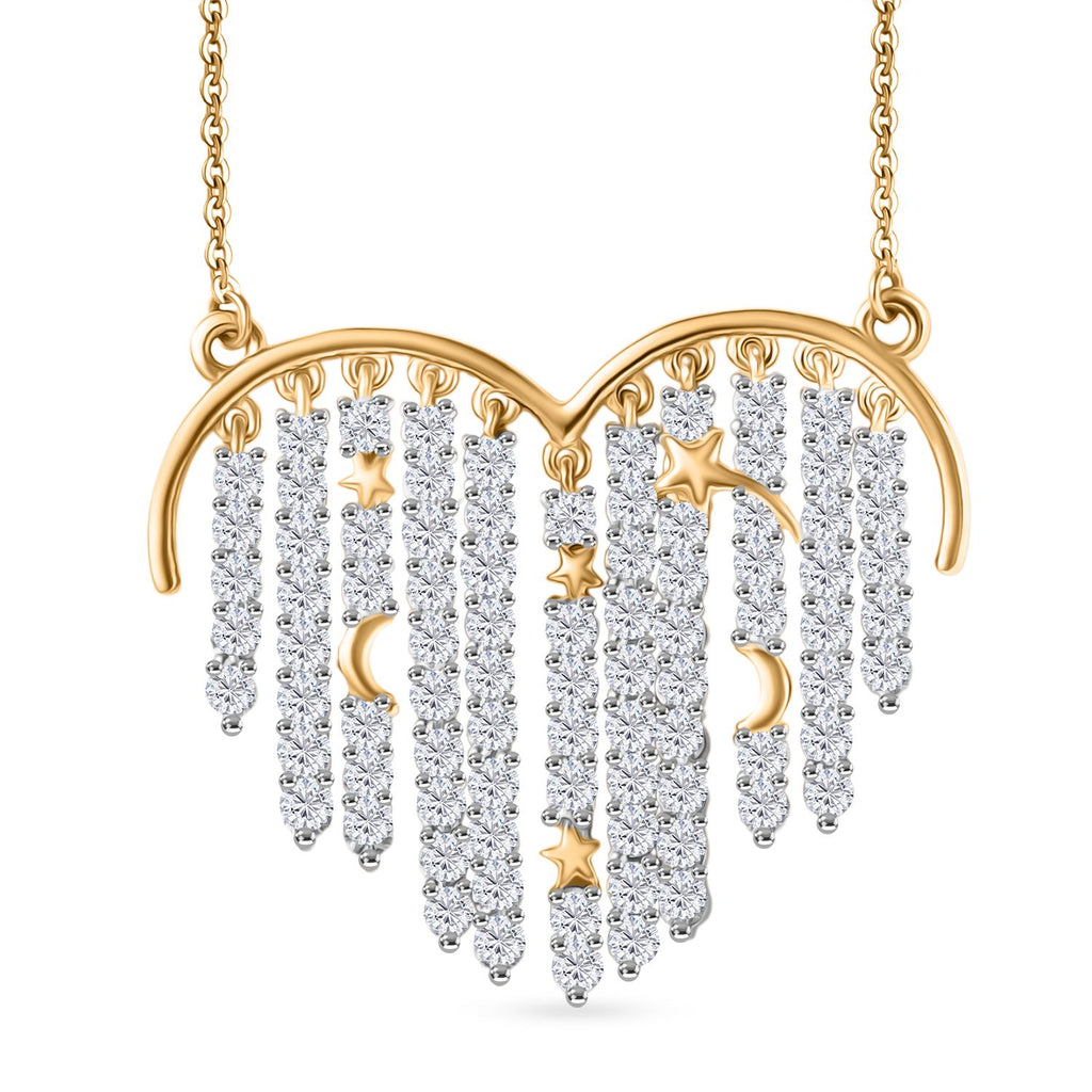 GP Amore Kollektion - Weißer Zirkon, Kanchanaburi Blauer Saphir Halskette ca. 50 cm 925 Silber Rhodiniert und 750 Gelbgold Vermeil ca. 4.44 ct
