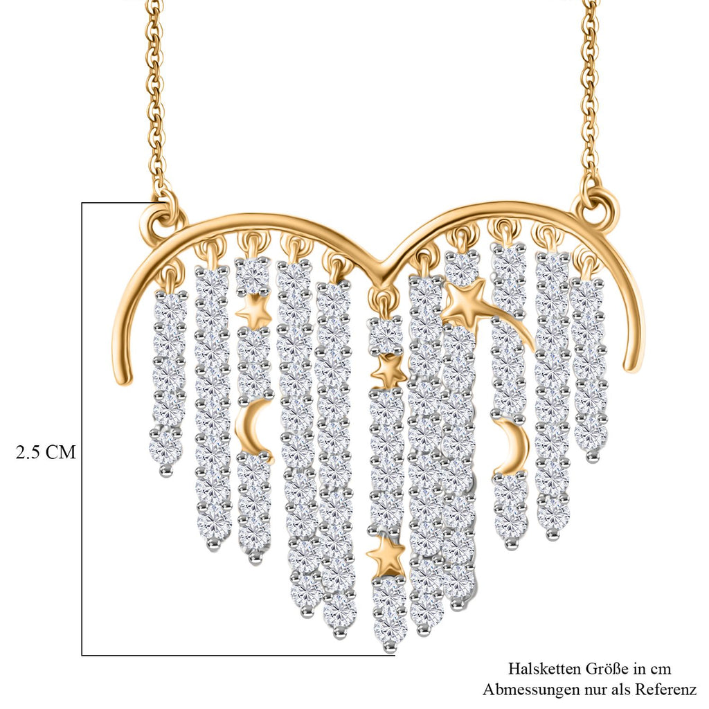 GP Amore Kollektion - Weißer Zirkon, Kanchanaburi Blauer Saphir Halskette ca. 50 cm 925 Silber Rhodiniert und 750 Gelbgold Vermeil ca. 4.44 ct