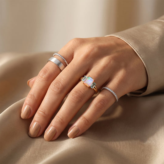 D'Joy AA Natürlicher, äthiopischer Welo Opal, Paraiba-Blau-Apatit Ring 925 Silber vergoldet (Größe 16.00) ca. 1.53 ct