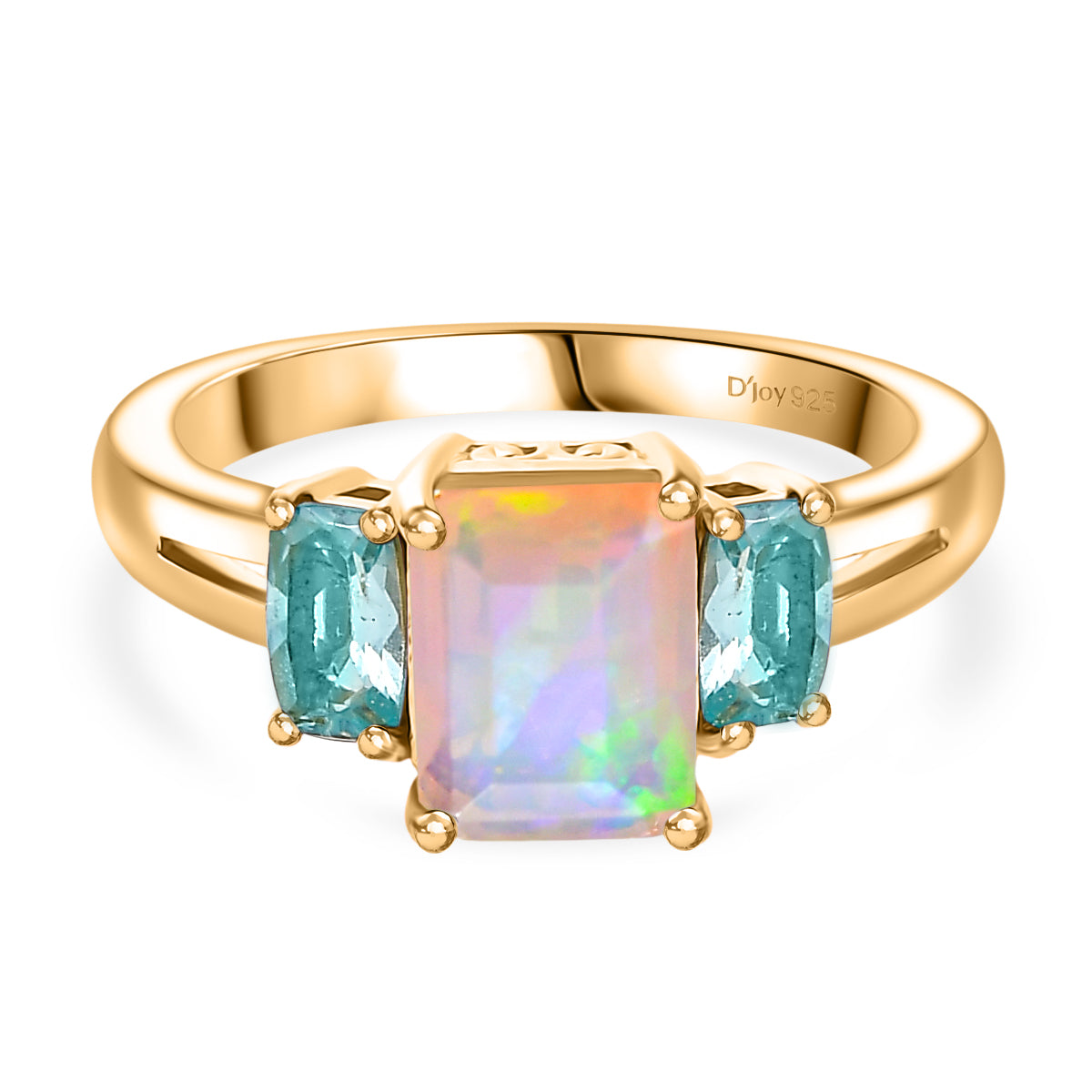 D'Joy AA Natürlicher, äthiopischer Welo Opal, Paraiba-Blau-Apatit Ring 925 Silber vergoldet (Größe 17.00) ca. 1.53 ct