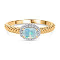 D'Joy AA Natürlicher, äthiopischer Welo Opal, Weißer Zirkon Ring 925 Silber vergoldet (Größe 19.00) ca. 0.67 ct