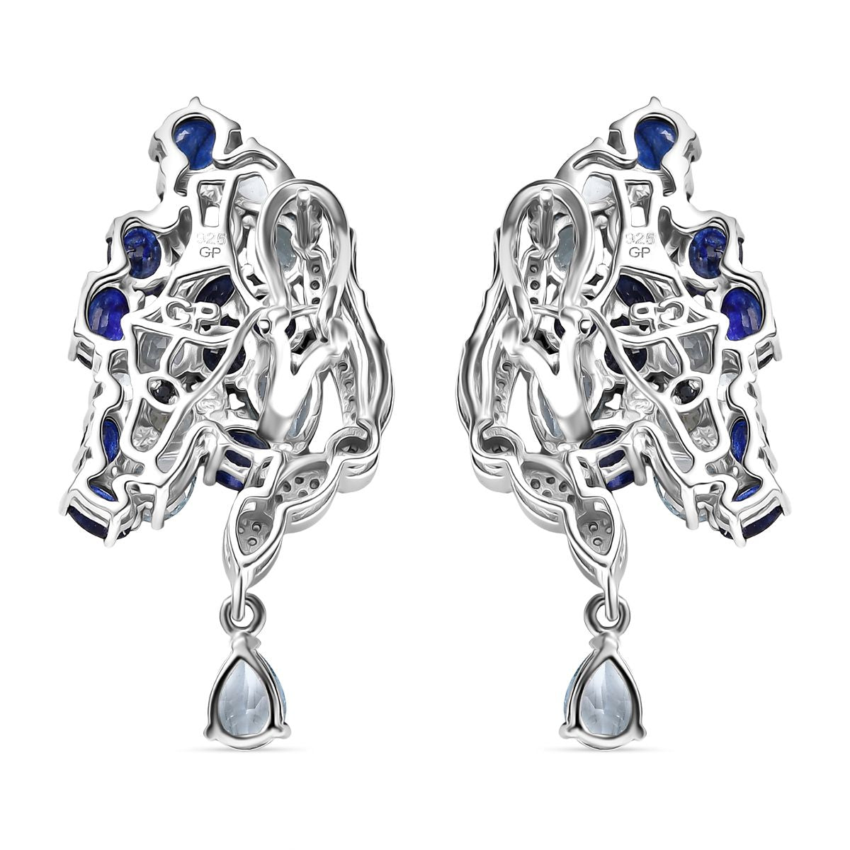 GP Trionfo Kollektion Himmelblauer Topas, Masoala Saphir (Fissure gefüllt) Ohrringe 925 Silber Rhodiniert und 750 Gelbgold Vermeil ca. 19.83 ct