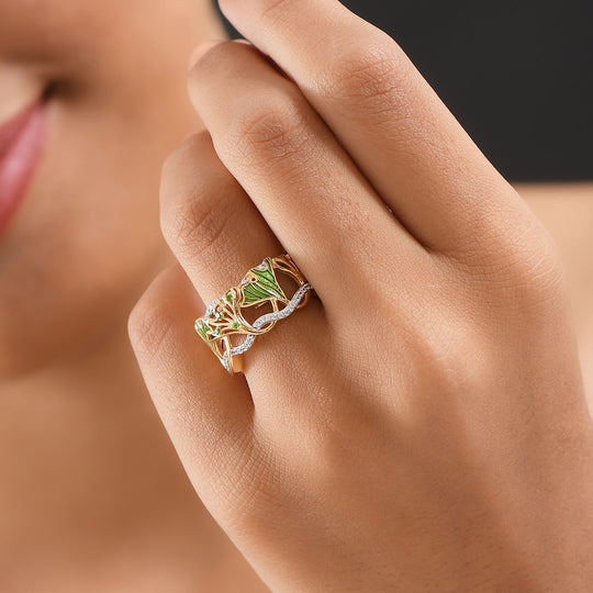 GP Italienische Garten Kollektion - Natürlicher Chromdiopsid, Kanchanaburi Blauer Saphir Ring 925 Silber 750 Gelbgold Vermeil (Größe 20.00) ca. 0.39 ct