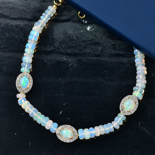D'Joy AA Natürlicher, äthiopischer Welo Opal Armband ca. 19 cm 925 Silber 750 Gelbgold Vermeil ca. 22.85 ct