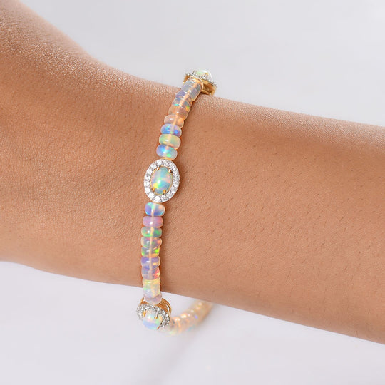 D'Joy AA Natürlicher, äthiopischer Welo Opal Armband ca. 19 cm 925 Silber 750 Gelbgold Vermeil ca. 22.85 ct