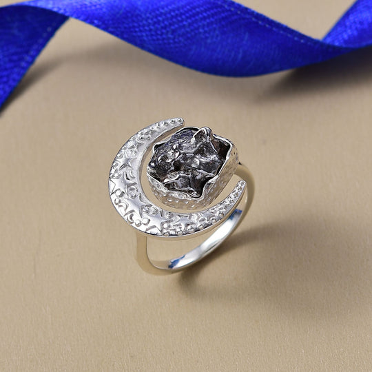 Muonionalusta Meteorit Ring 925 Silber rhodiniert (Größe 17.00) ca. 15.98 ct