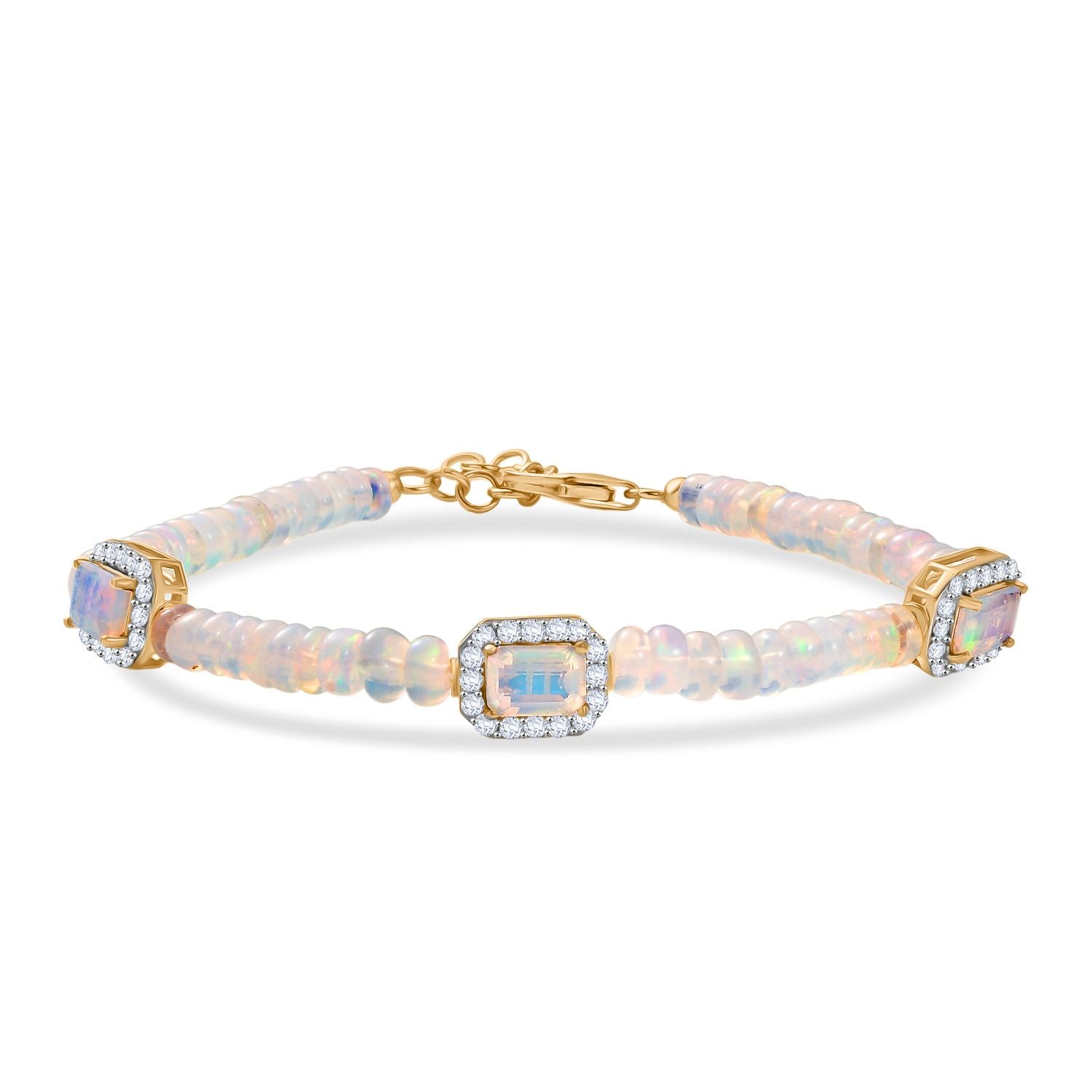 D'Joy AA Natürlicher, äthiopischer Welo Opal Armband ca. 19 cm 925 Silber 750 Gelbgold Vermeil ca. 23.12 ct
