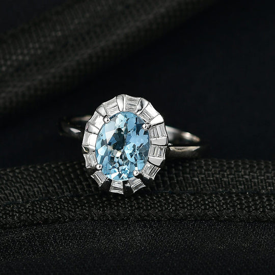 LUXURIANT - AAA Santamaria Aquamarin, Lab Grown Diamant Ring, AGI zertifiziert und geprüft, 417 Weißgold (Größe 18.00) ca. 1.93 ct