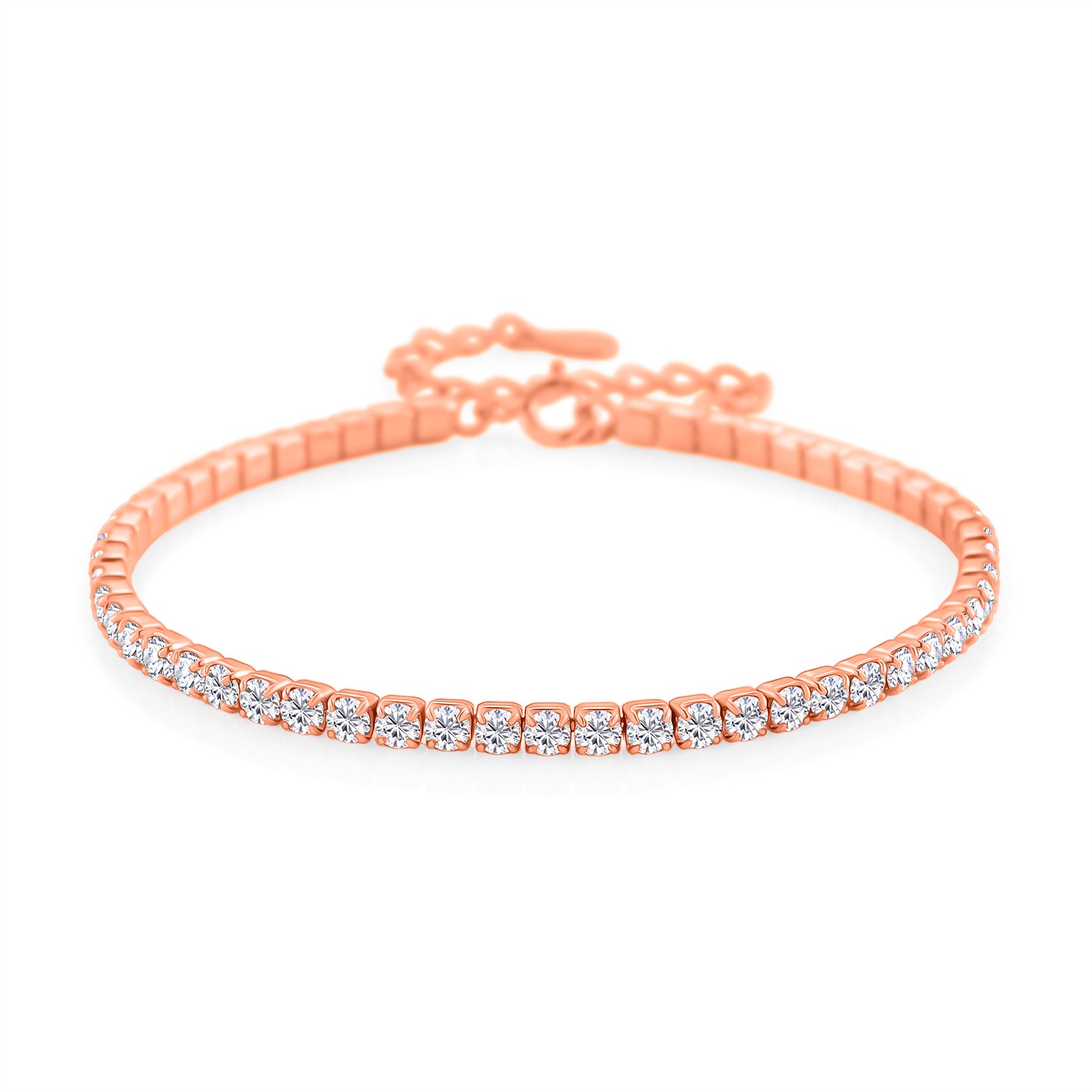 LUSTRO STELLA - Weißer Zirkonia Armband ca. 15.25 cm mit 5 cm extender, 925 Silber rosévergoldet