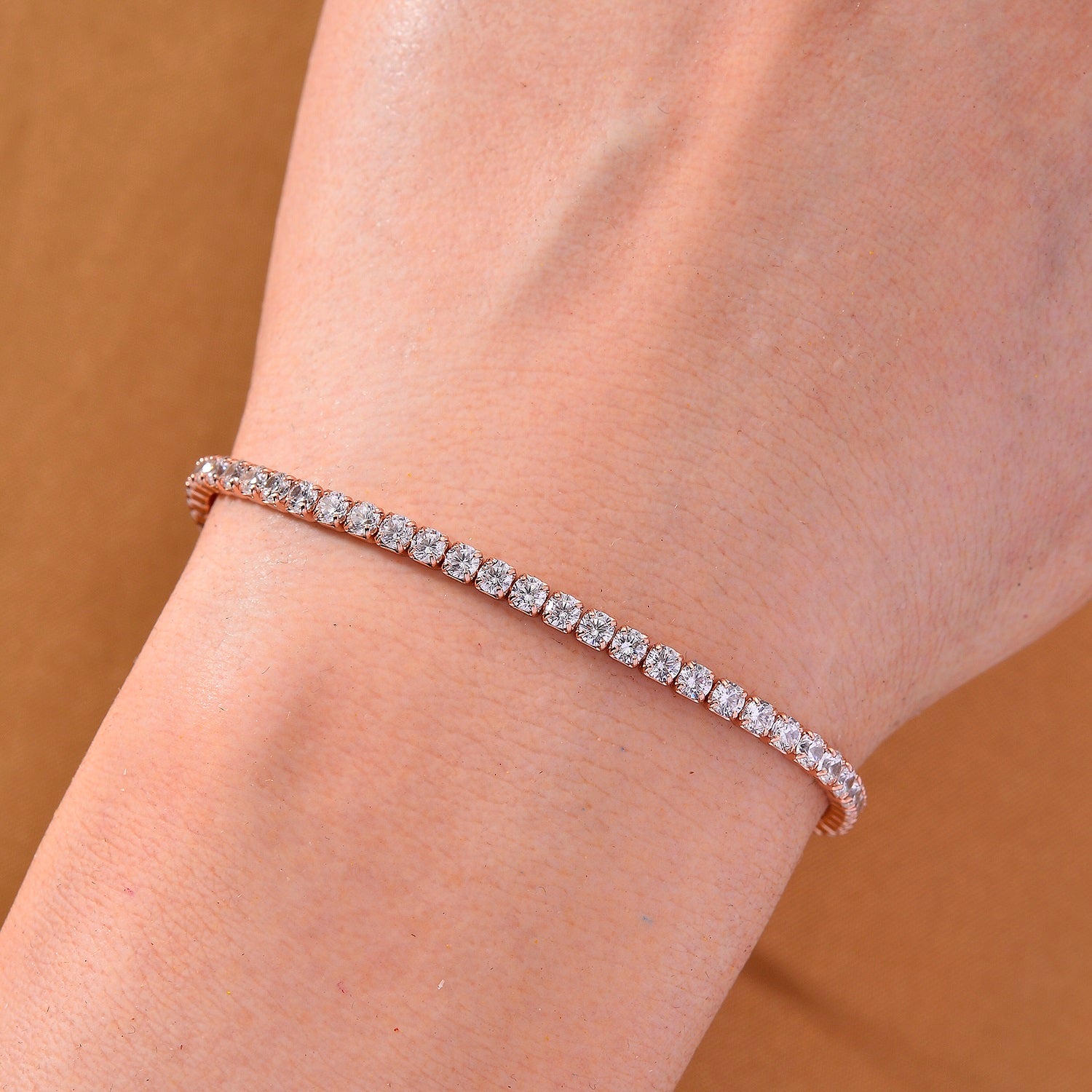 LUSTRO STELLA - Weißer Zirkonia Armband ca. 15.25 cm mit 5 cm extender, 925 Silber rosévergoldet