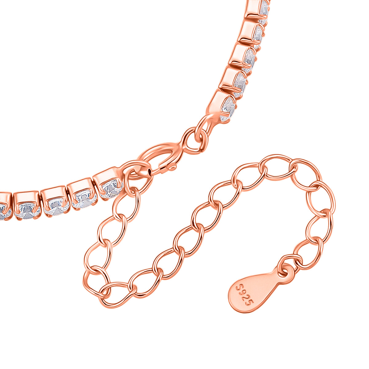 LUSTRO STELLA - Weißer Zirkonia Armband ca. 15.25 cm mit 5 cm extender, 925 Silber rosévergoldet