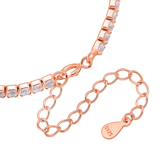 LUSTRO STELLA - Weißer Zirkonia Armband ca. 15.25 cm mit 5 cm extender, 925 Silber rosévergoldet