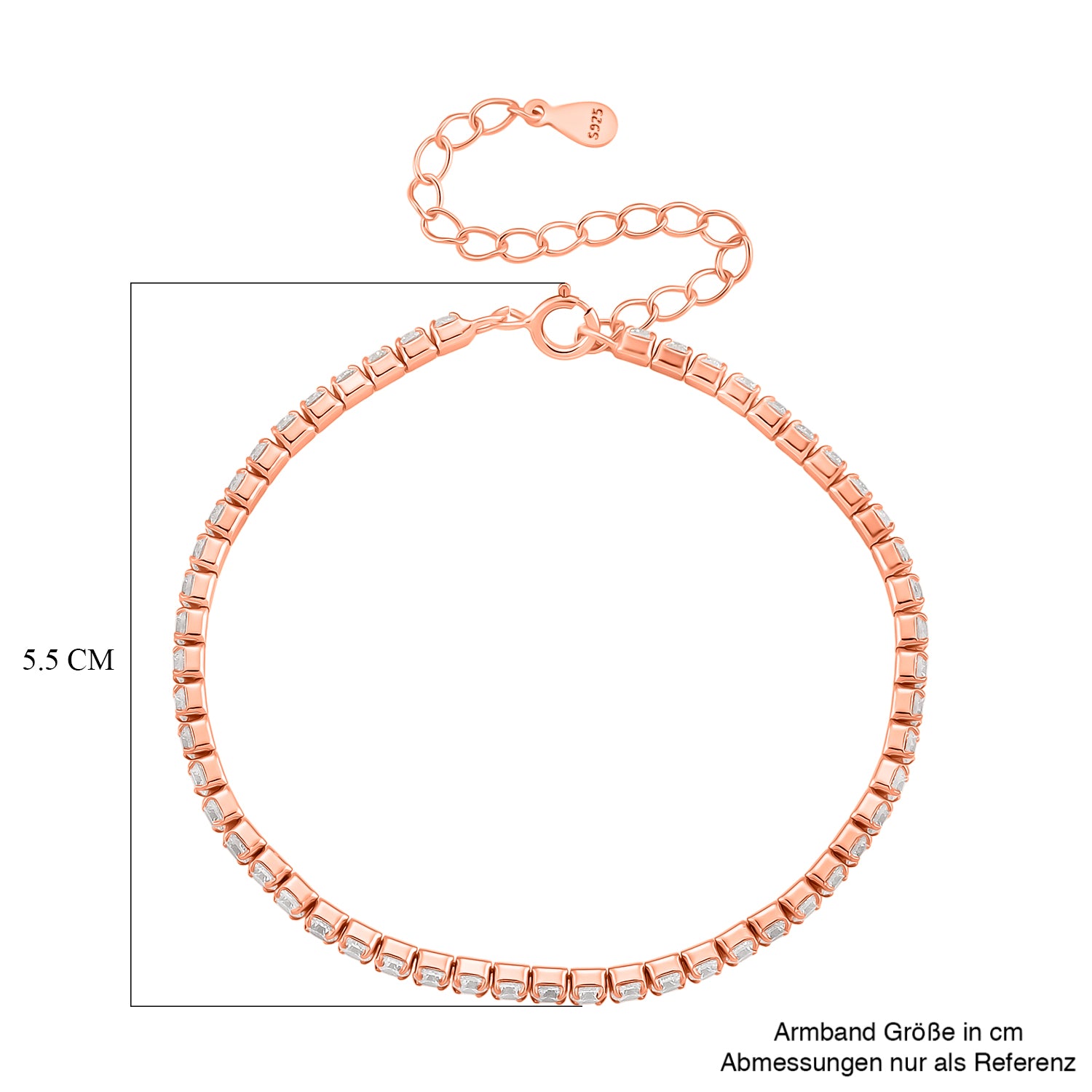 LUSTRO STELLA - Weißer Zirkonia Armband ca. 15.25 cm mit 5 cm extender, 925 Silber rosévergoldet