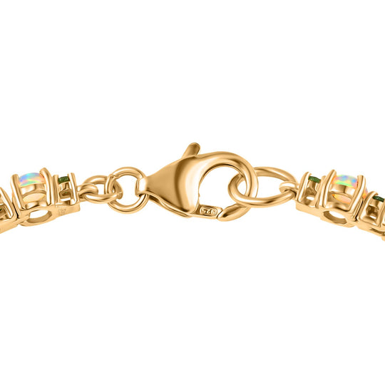 D'Joy AA Natürlicher, äthiopischer Welo Opal, Tsavorit Granat Armband ca. 20 cm 925 Silber 750 Gelbgold Vermeil ca. 6.38 ct