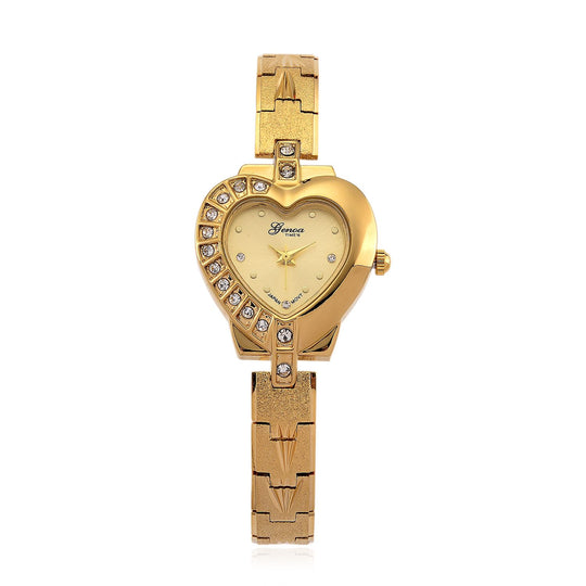 GENOA TIME - Herz-Armbanduhr Legierung, nickelfreies Messing, silberfarben, mit weißen Kristallen, Zifferblatt Rosa-Sunshine, 3 ATM wasserdicht