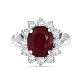 D'Joy Afrikanischer Rubin (Fissure gefüllt), Weißer Zirkon Ring 925 Silber rhodiniert (Größe 18.00) ca. 6,55 ct