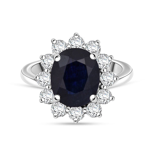 D'Joy Masoala Saphir (Fissure gefüllt), Weißer Zirkon Ring 925 Silber rhodiniert (Größe 19.00) ca. 6,46 ct
