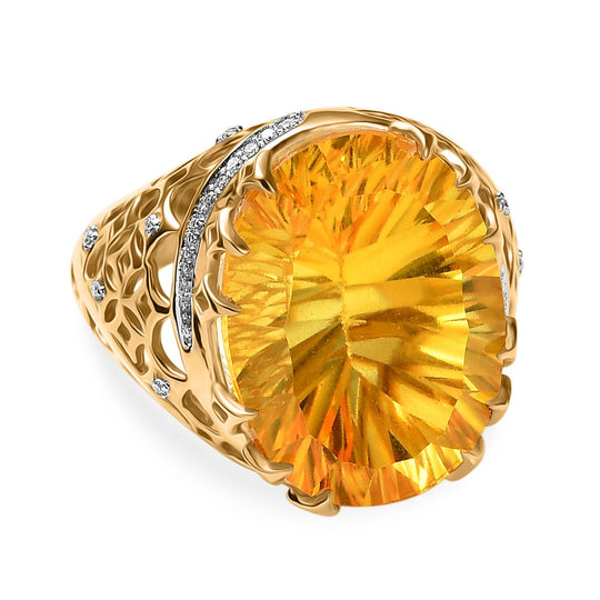 D'Joy Sphaleros Quarz-Triplette, Moissanit Ring 925 Silber 750 Gelbgold Vermeil (Größe 19.00) ca. 19.62 ct