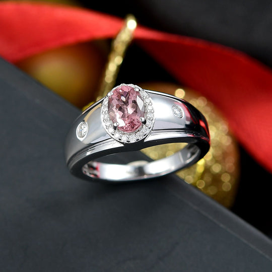 D'Joy AA Blush Turmalin, Moissanit Ring 925 Silber rhodiniert (Größe 21.00) ca. 1,03 ct