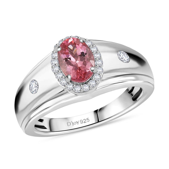 D'Joy AA Blush Turmalin, Moissanit Ring 925 Silber rhodiniert (Größe 21.00) ca. 1,03 ct