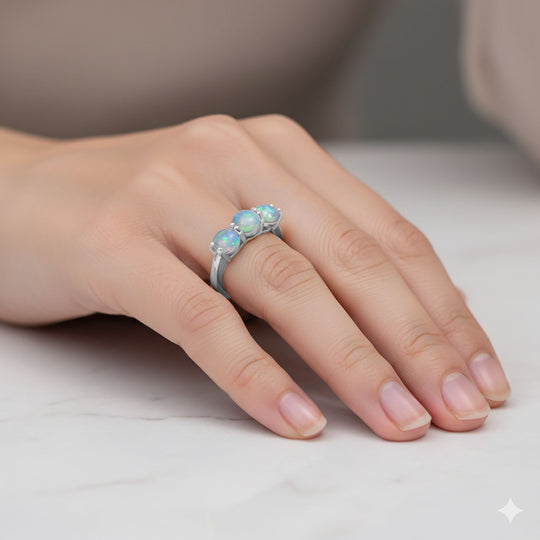 D'Joy AA Natürlicher, äthiopischer Welo Opal Ring 925 Silber Rhodiniert (Größe 21.00) ca. 1,19 ct