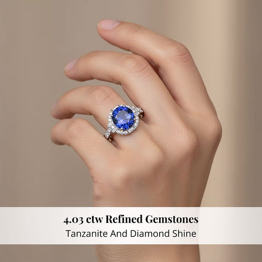 Rhapsody AAAA Tansanit, Weißer Diamant AGI zertifiziert Ring 950 Platin (Größe 17.00) ca. 4.04 ct