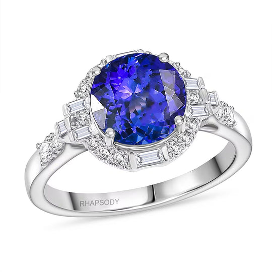 Rhapsody AAAA Tansanit, Weißer Diamant AGI zertifiziert Ring 950 Platin (Größe 17.00) ca. 4.04 ct
