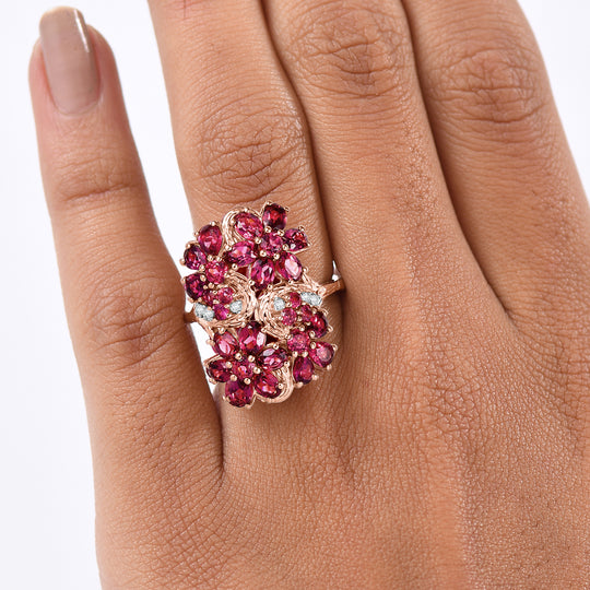 D'Joy Aura der Kaiserin Natürlicher Rhodolith Granat Ring 925 Silber 750 Roségold Vermeil (Größe 20.00) ca. 5.17 ct