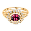 D'Joy Aura der Kaiserin Natürlicher Rhodolith Granat, Weißer Zirkon Ring 925 Silber vergoldet (Größe 17.00) ca. 1.90 ct