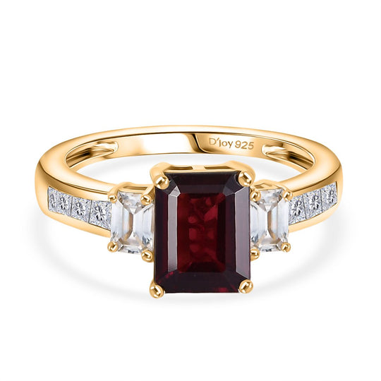 D'Joy Natürlicher Rhodolith Granat, Weißer Zirkon Ring 925 Silber vergoldet (Größe 18.00) ca. 3.19 ct