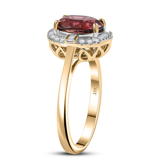 LUXORO AAA Rubellit, Weißer Diamant AGI zertifiziert Ring 417 Gold (Größe 18.00) ca. 2.00 ct