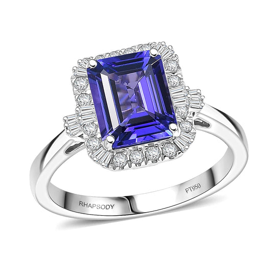 Rhapsody AAAA Tansanit, Weißer Diamant AGI zertifiziert Ring 950 Platin (Größe 17.00) ca. 3.00 ct
