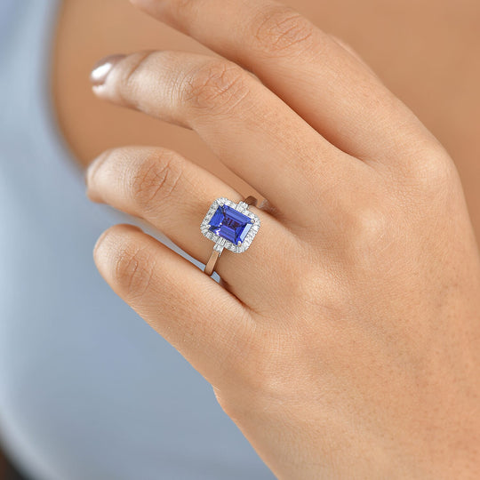 Rhapsody AAAA Tansanit, Weißer Diamant AGI zertifiziert Ring 950 Platin (Größe 17.00) ca. 3.00 ct