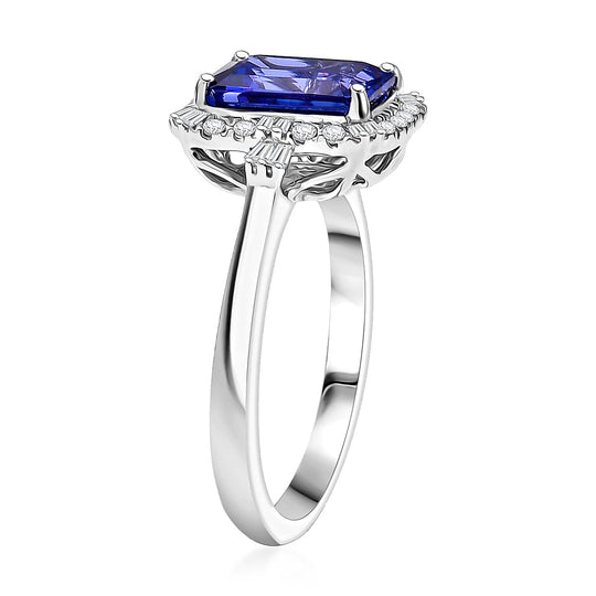 Rhapsody AAAA Tansanit, Weißer Diamant AGI zertifiziert Ring 950 Platin (Größe 17.00) ca. 3.00 ct