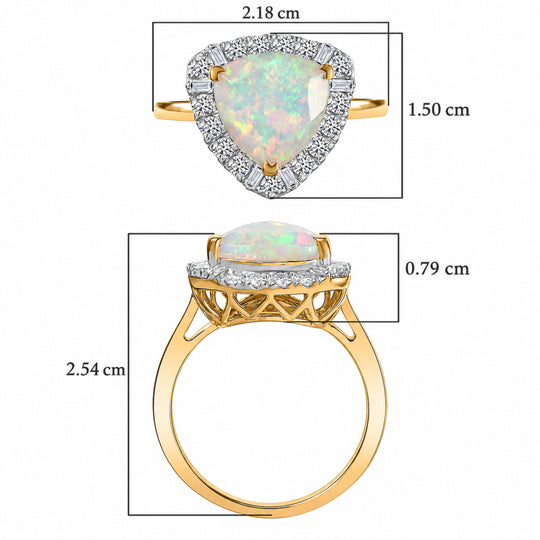 LUXURIANT - AAA Natürlicher, äthiopischer Welo Opal, Lab Grown Diamant Ring, AGI zertifiziert und geprüft, 417 Gelbgold (Größe 20.00) ca. 2.53 ct
