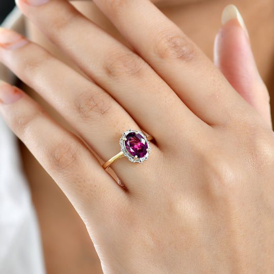 LUXORO AAA Radiant Ember Granat, Weißer Diamant Ring 417 Gold (Größe 17.00) ca. 2,31 ct
