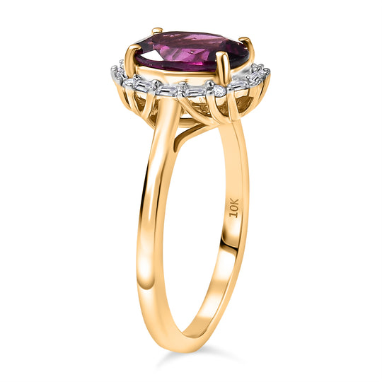 LUXORO AAA Radiant Ember Granat, Weißer Diamant Ring 417 Gold (Größe 17.00) ca. 2,31 ct