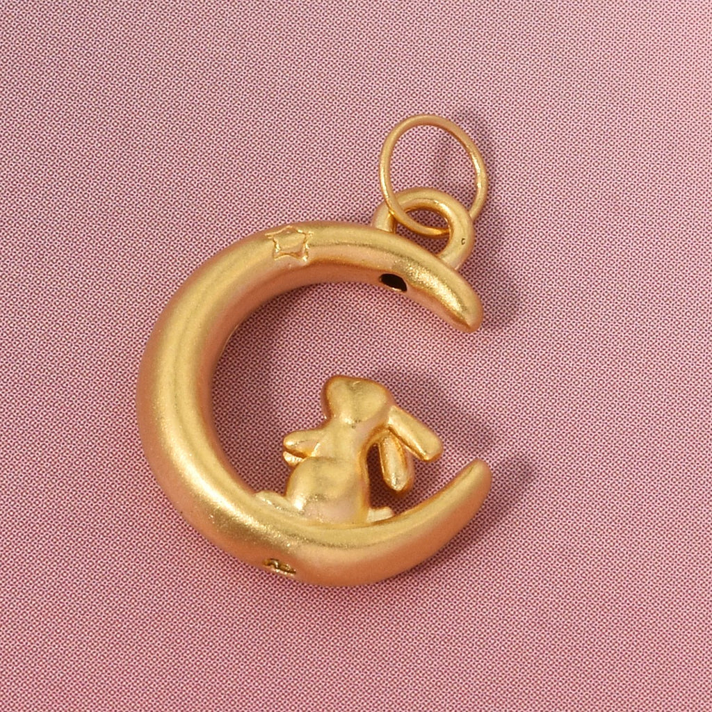 999 Gold Hase und Mond Anhänger