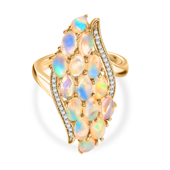 D'Joy AA Natürlicher, äthiopischer Welo Opal Ring 925 Silber 750 Gelbgold Vermeil (Größe 21.00) ca. 2,34 ct