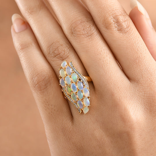 D'Joy AA Natürlicher, äthiopischer Welo Opal Ring 925 Silber 750 Gelbgold Vermeil (Größe 21.00) ca. 2,34 ct